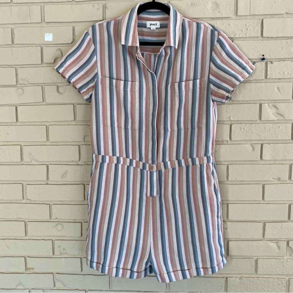 Pact Striped Jumpsuit in Blue, Pink, and White